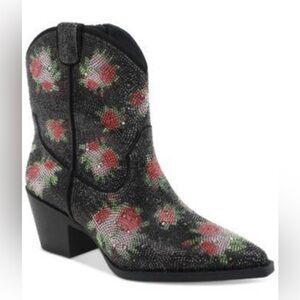 Women's Black Floral Western Ankle Booties